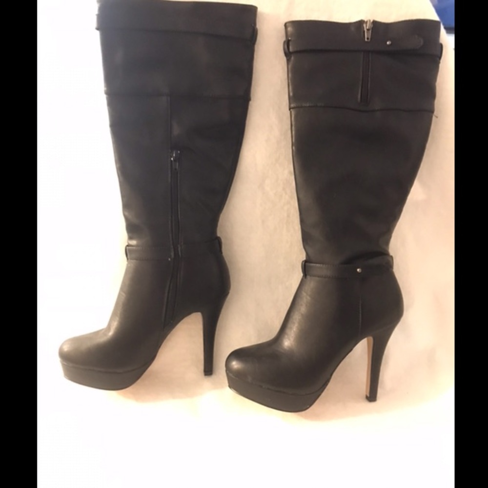 New Madden Girl black platform knee boots